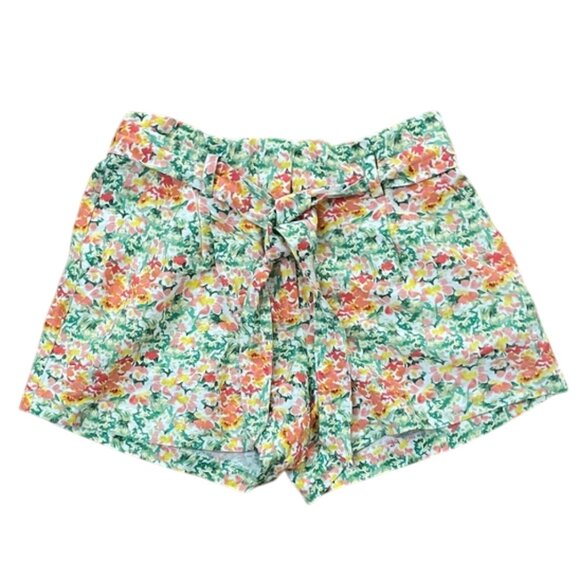 LOFT Linen Blend Floral Paperbag Shorts Womens Size Small Belted 607804 - Picture 1 of 12